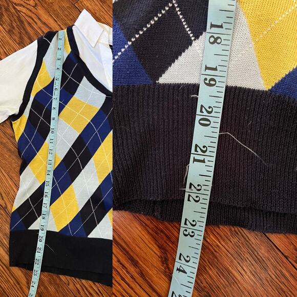 90s Vintage NY&Co Argyle Sweater Shirt Medium Faux Layered Y2K Preppy Academia - Picture 9 of 16